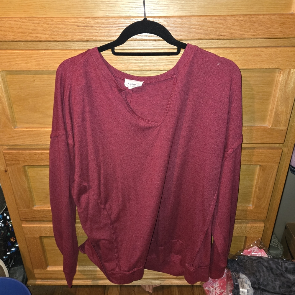 ANDREE BY UNIT Women's V-Neck Sweater in Burgundy